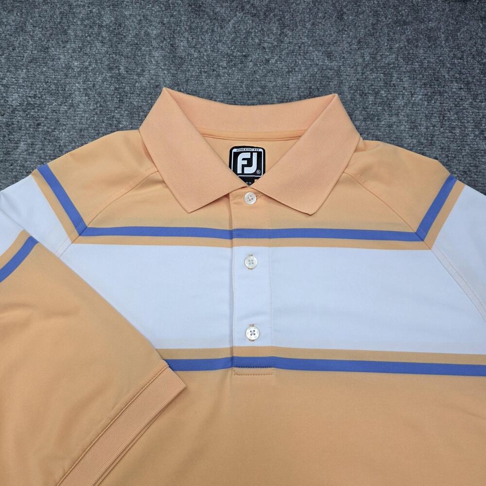 FootJoy Shirt Mens XL Orange White Stripe Polo Athletic Fit Golf Performance